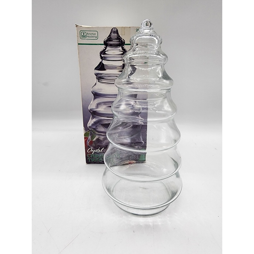 Anchor Hocking Crystal Christmas Tree Glass Apothecary Candy Jar w/ Lid Vintage